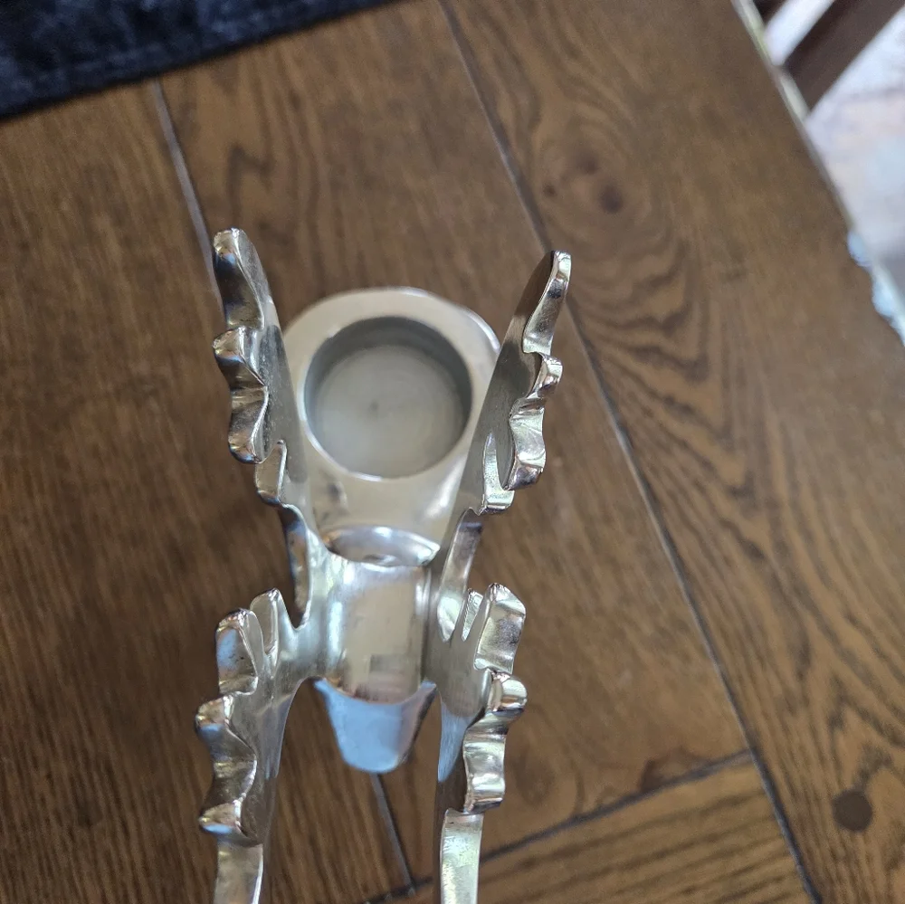 Crate & Barrel Contemporary Silver Reindeer Votive Candke Holder